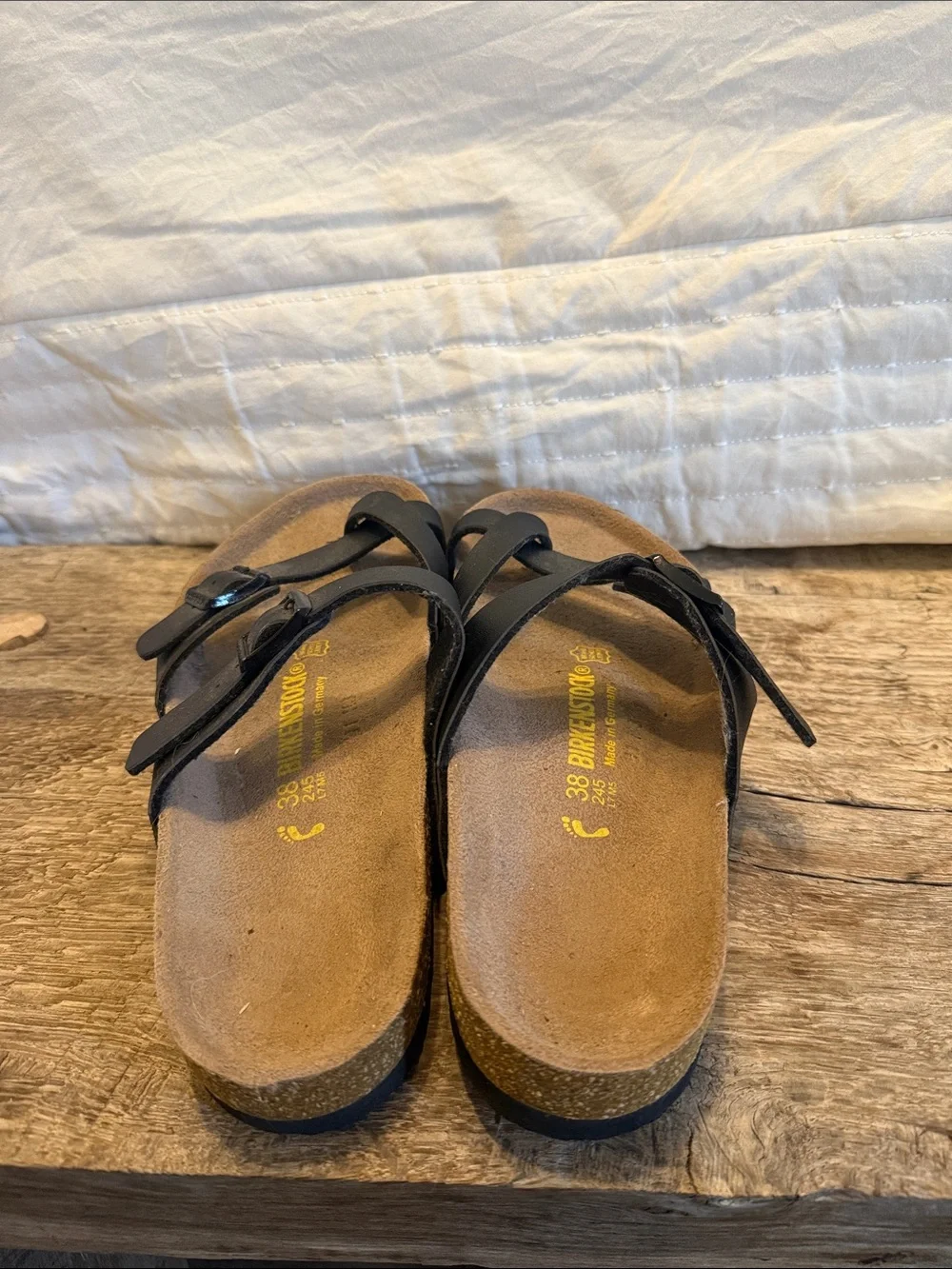 Birkenstock Black Two-Strap Leather Slide Sandals Size 38 - Picture 4 of 5